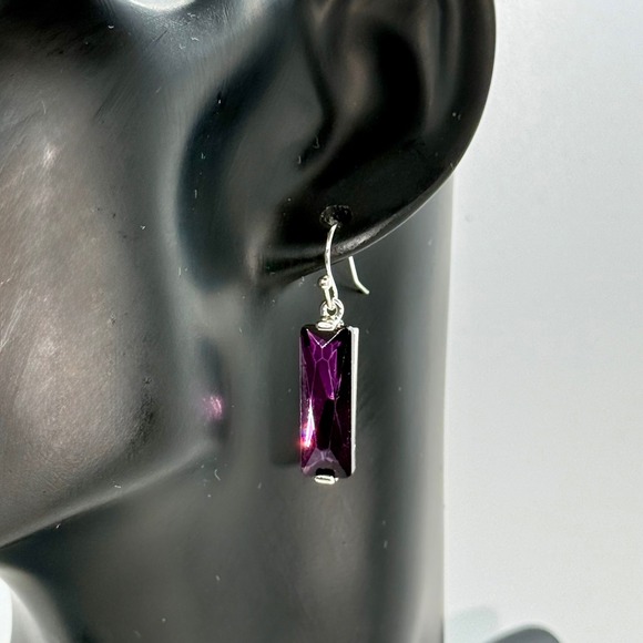 Ear Sense Jewelry - Ear Sense Rectangular Purple Crystal Dangle Earrings Nickel Free Hypoallergenic